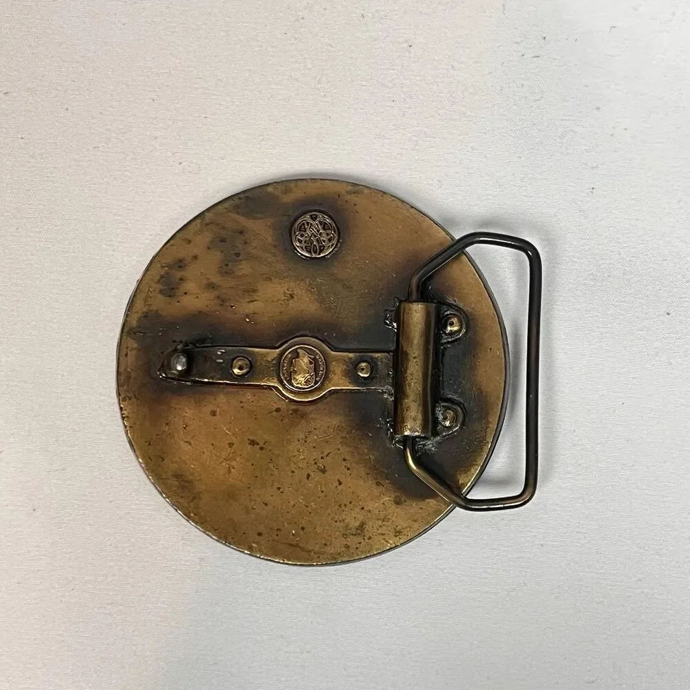 Vintage USA Indiana scout brass belt buckle state seal copper tone 3 inch